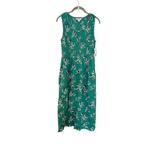 Croft & Barrow Smocked Midi Dress Size S Green Floral Pockets Sleeveless NEW